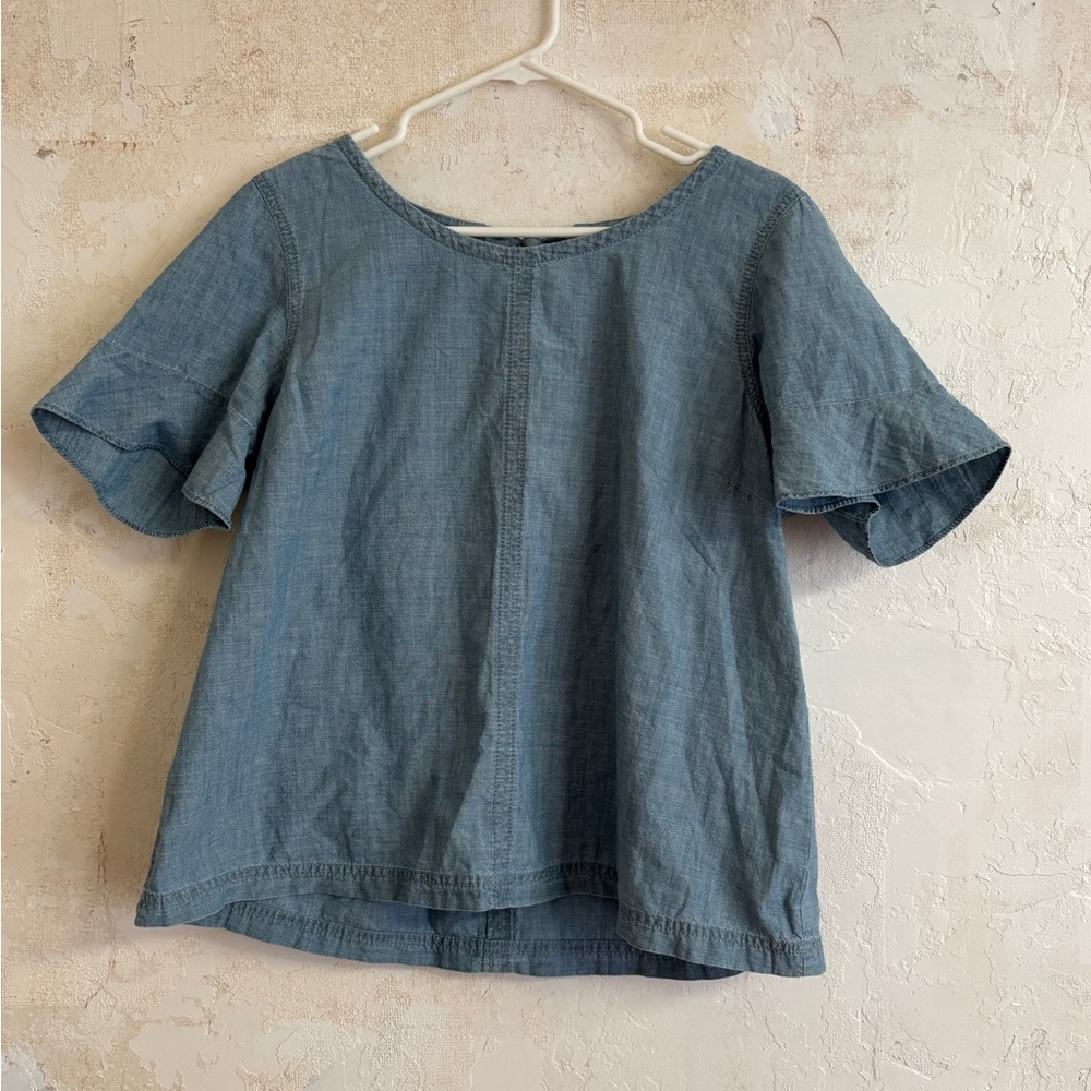 Madewell Blue Chambray Tie Back Belle Sleeve Top